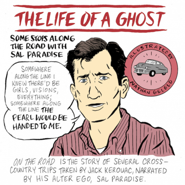 A cartoon rendition of Jack Kerouac's On the Road