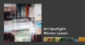 Morten Lassen's abstract painting framed in a WTP logo