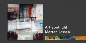 Morten Lassen's abstract painting framed in a WTP logo