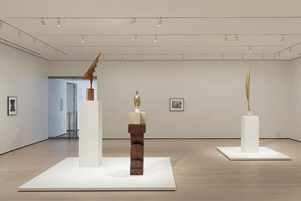 An installation of Constantin Brancusi's abstract sculptures