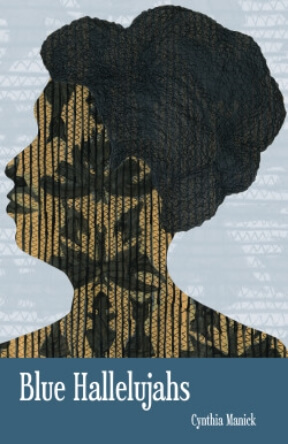 Cover of a book called Blue Hallelujahs, with a blue background and the profile of a woman