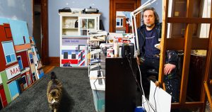 Painter Gordon Leverton in his studio