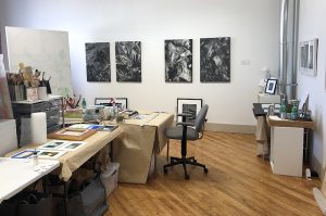 Desks and workstatsions at Nancy McTague-Stock's studio in connecticut
