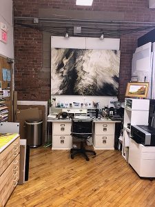 Nancy McTague-Stock's workspace at her studio in Connecticut