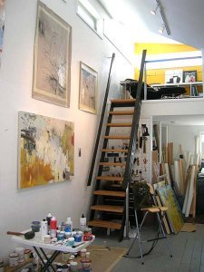 The ladder to the loft in Krista Harris's studio