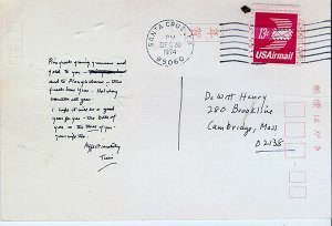 letter from Tillie Olsen to DeWitt Henry