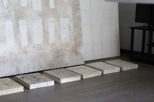 Bo Kyung Kim's work lines the floor of her studio