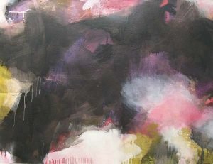 Jen Bradley, Go Rimbaud. Oil paint, screen print on canvas, 36” x 48”