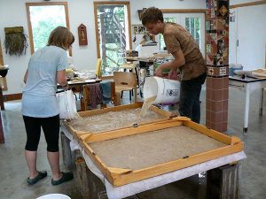 The wet area used for papermaking in Jo Stealey's studio