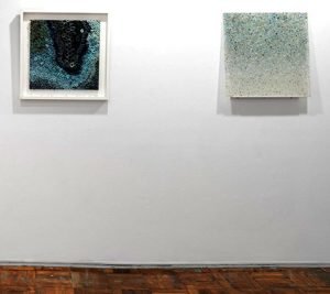 Exhibition Installation L: Amy Genser, Agate Cobalt R: Jenn Shifflet, Transparent Handfuls of Sand