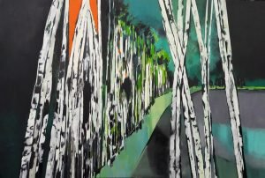 Colorful modern landscape of Birch trees