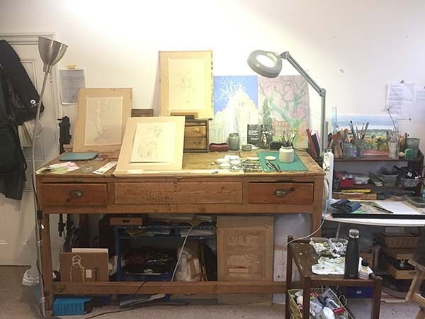 working desk in Ale Egan's studio