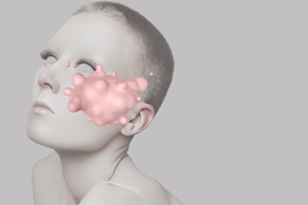 An image of a female figure with an animated bubble floating over her face