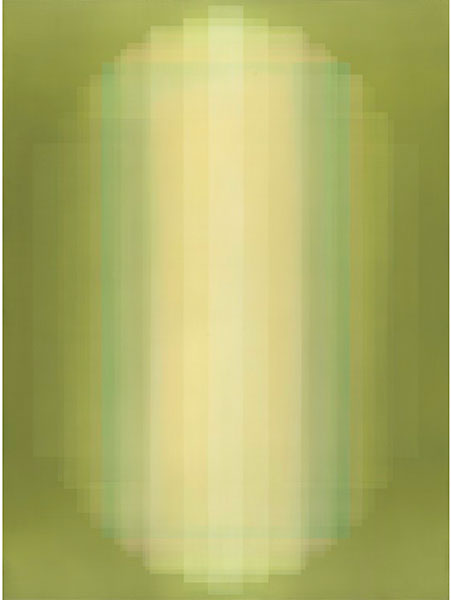 An abstract yellow-green painting: bernadette jiyong frank meditative paintings