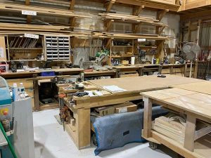 A studio holding cabinetry supplies