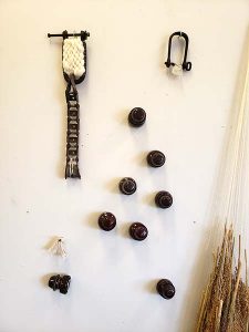 Sophia Ruppert’s fiber sculpture hangs on the wall of her studio