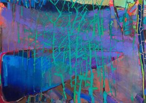 abstract painting by Brian Rutenberg of bright blues and greens