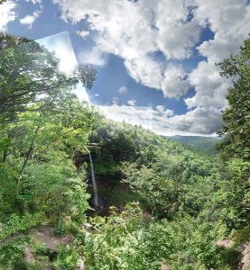 A photocollage of a waterfall