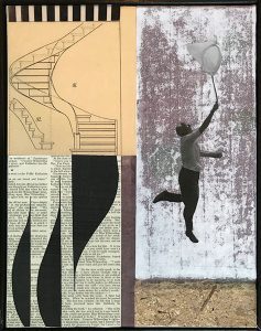 Kim Triedman, Ascendant. Collage on canvas, 11” x 14”