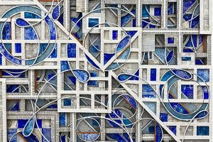 Composition Blue copper, aluminum, modeling paste, gesso, acrylic 39’’ x 36''By Chuck Fischer