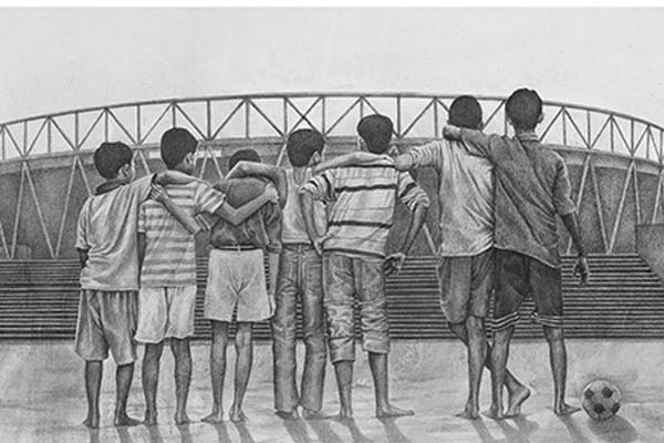 Playground is the Place for Endless Exploration charcoal on canvas 24'' x 48'' By Manish Solanki