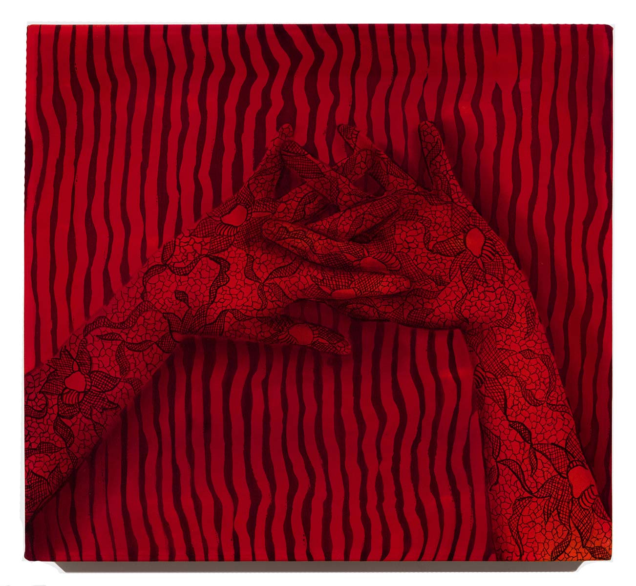 Devil’s Workshop dye on silk crepe de chine 13 3/4'' x 15'' x 1 1/2'' BY Katarina Riesing